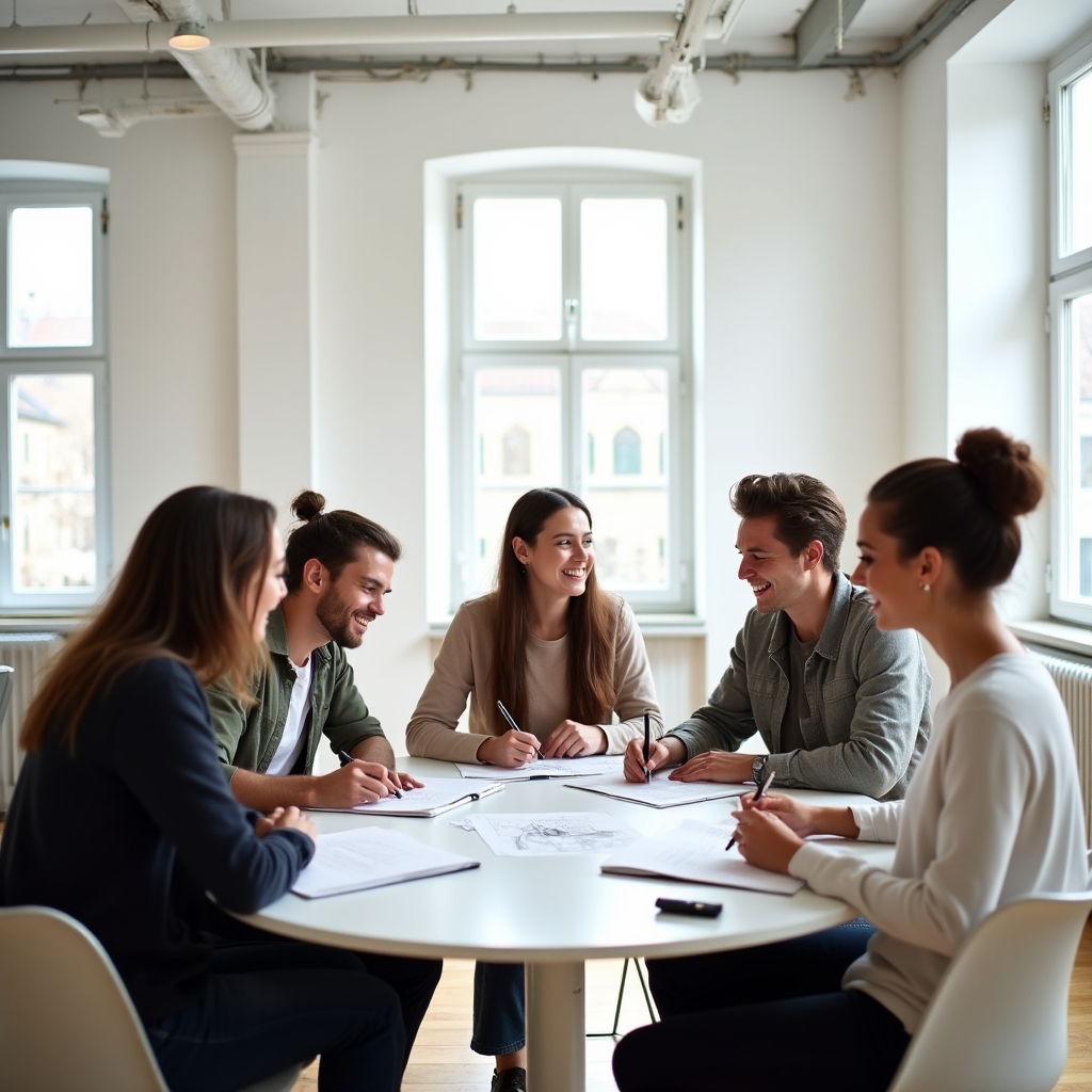 Heller Workshop-Raum in München mit Teilnehmenden an Gruppentischen